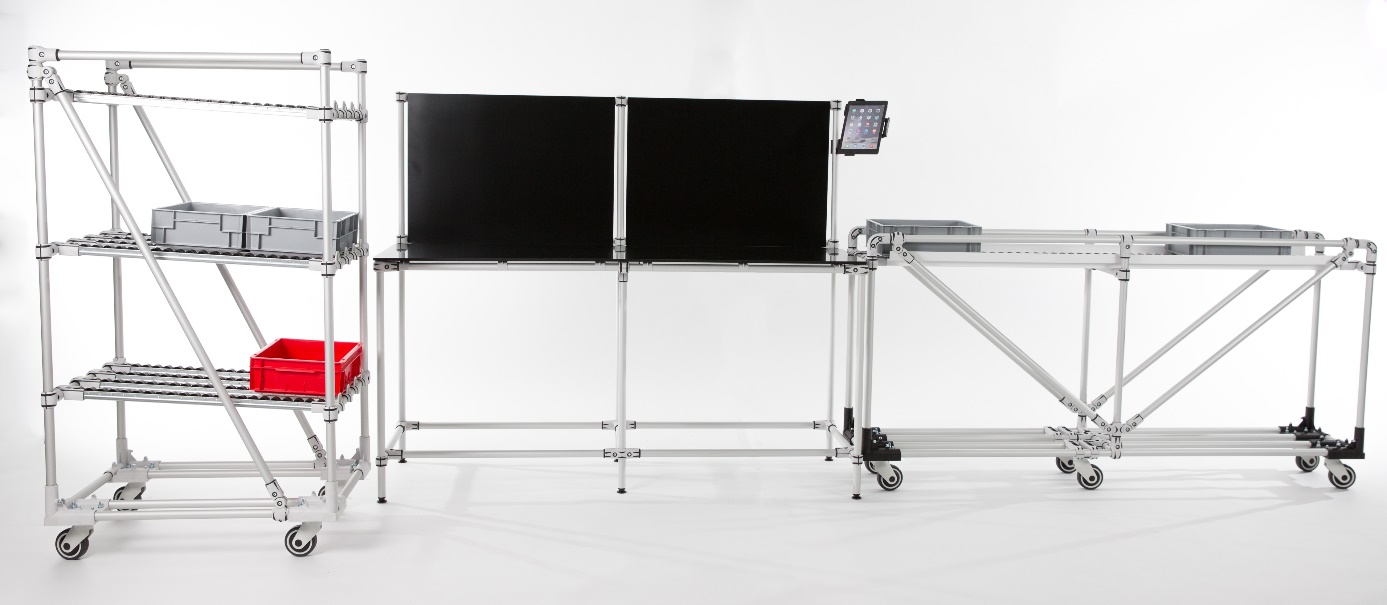 Postes de travail Graphit® – Aluminium, plaques blanches, connecteurs intégrés